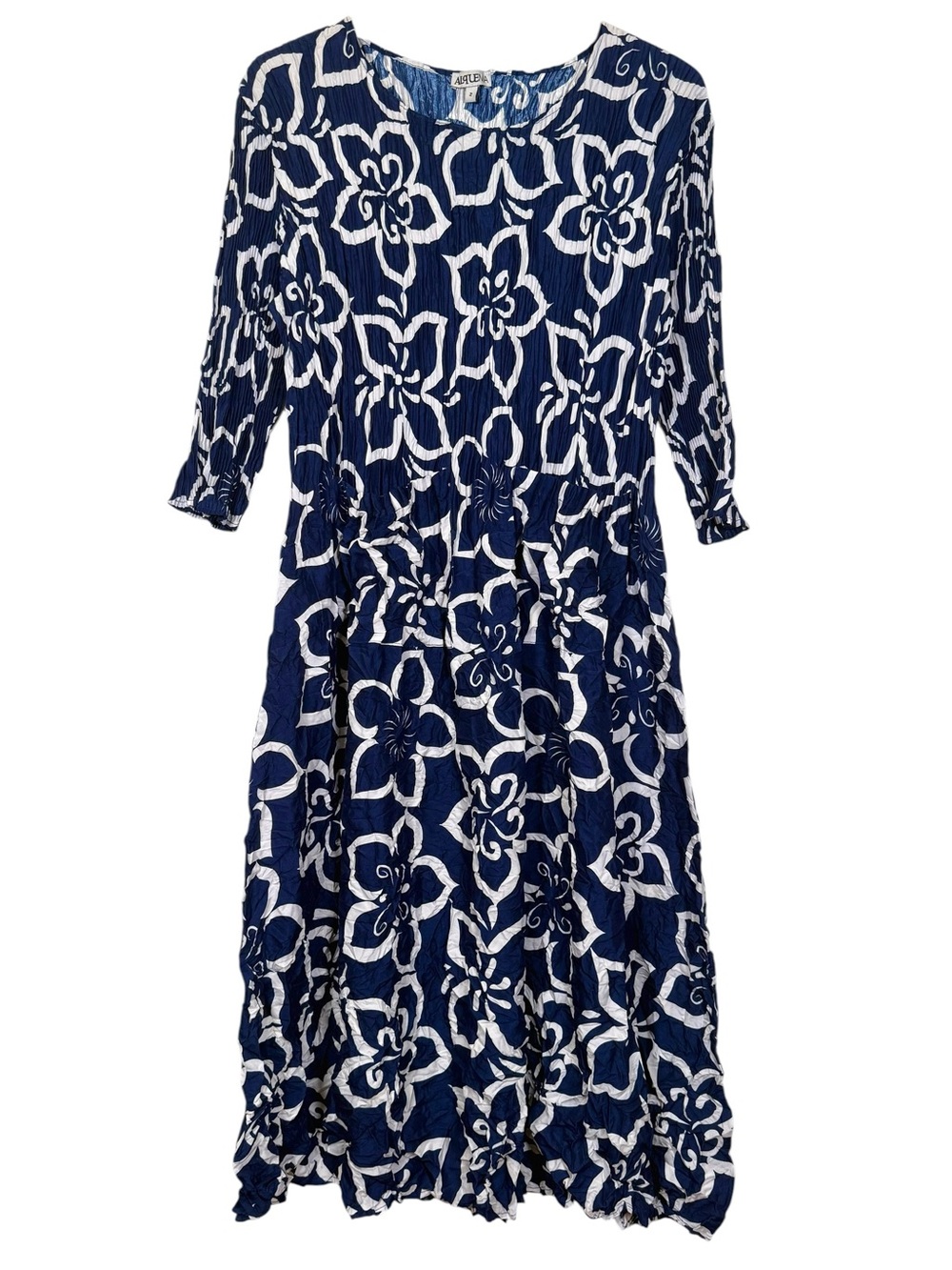 Alquema Size US 10-14 Smash Pocket 3/4 Sleeve Midi Dress Blue & White Floral